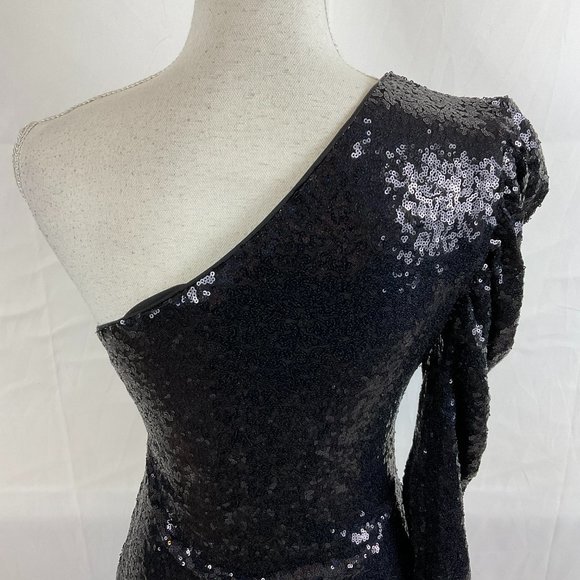 Lovers & Friends One-Shoulder Top M Black Sequins Long Sleeve New NWT - Picture 10 of 12